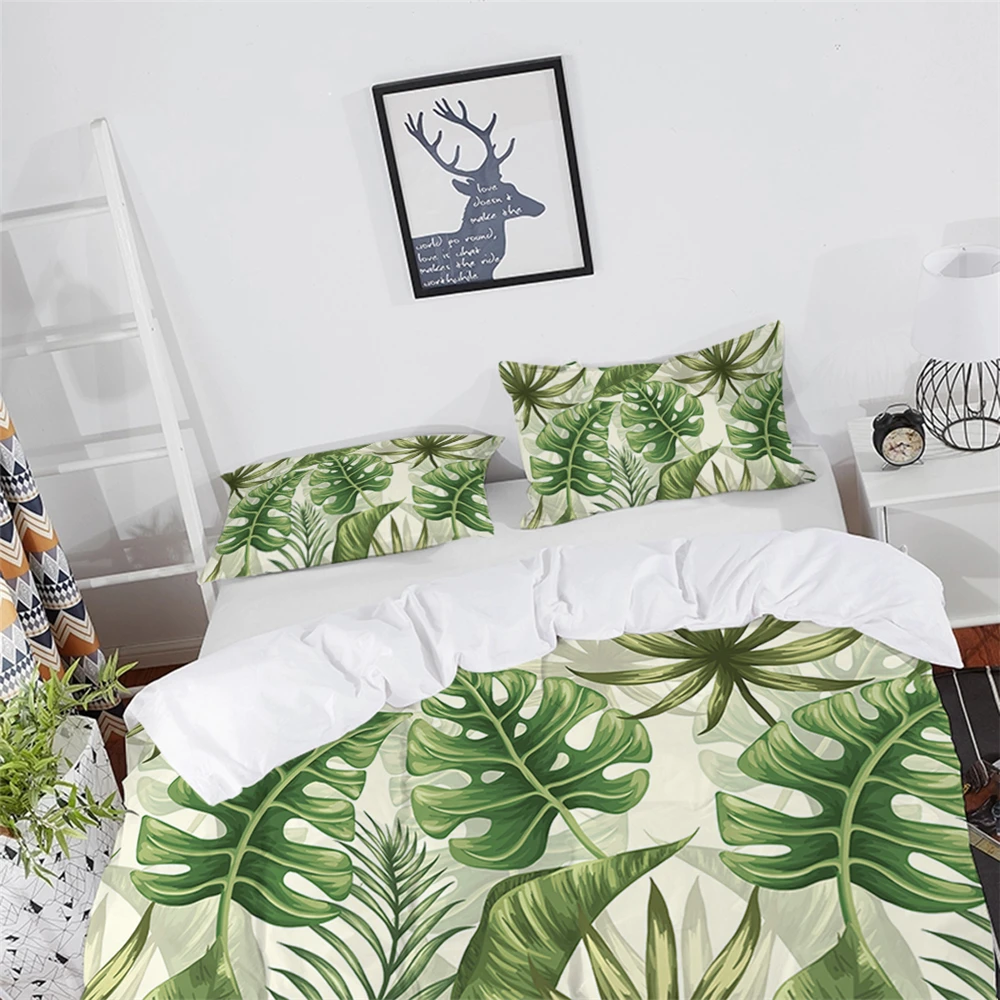 

Tropical Palm Leaves Bedding Set Jungle Green Monstera Leaves Duvet Cover Set Twin Full Queen King Bedding Quilt Cover 3Pcs D35
