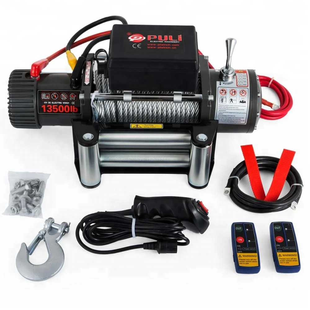 

12v 4x4 Electric Recovery Winch 13500lb - Steel Cable - Two Remotes