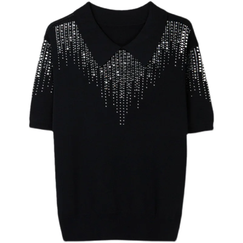 

Fashion Women Summer Polo Collar Half Sleeve Knitted Sweater Jumper Female Korean Style Pink Loose Knitted Pullover Femme Tops