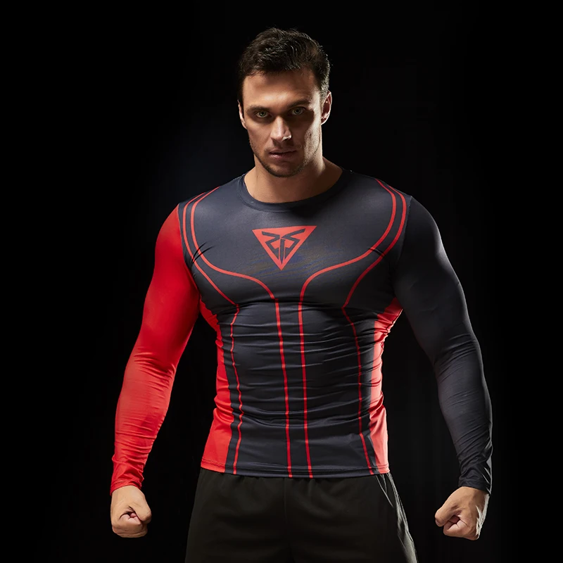 Мужские футболки для бега быстросохнущая компрессионная Спортивная футболка