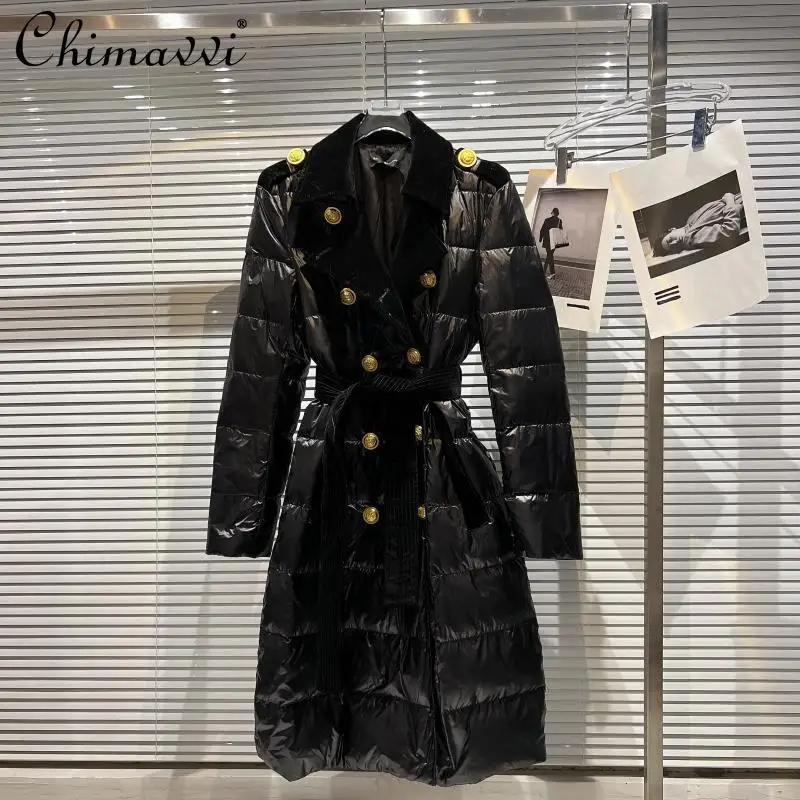 

Пальто женское зимнее с бархатным воротником и поясом, 2021