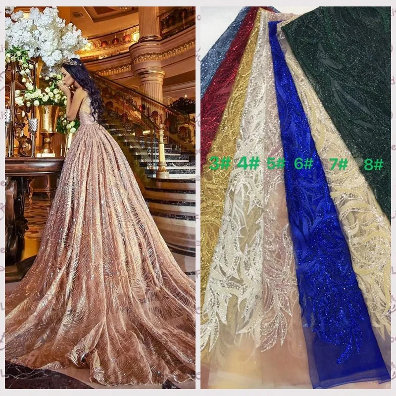 

Королевская синяя сетка, французское кружево, материал высокого качества, французская сетка, африканская кружевная ткань с бусинами и жемч...