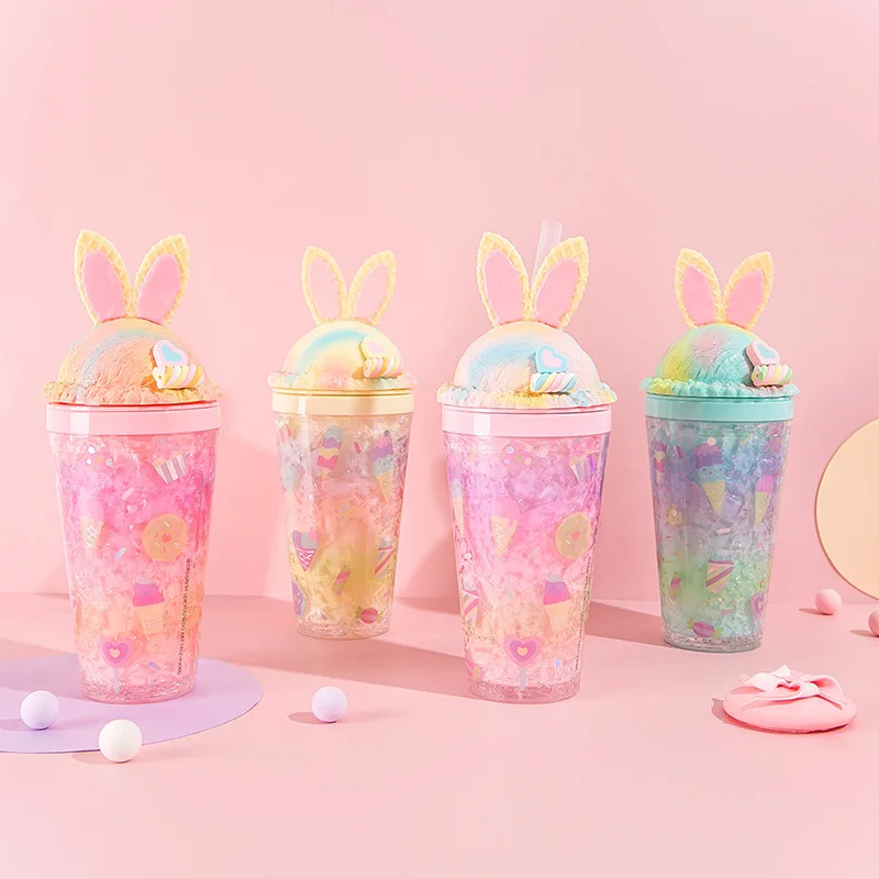

Cartoon Cute Rabbit Shape Straw Cup Summer Ice Cup Leisure Student Water Cup Creative Cute Cartoon Straw Ice Cup