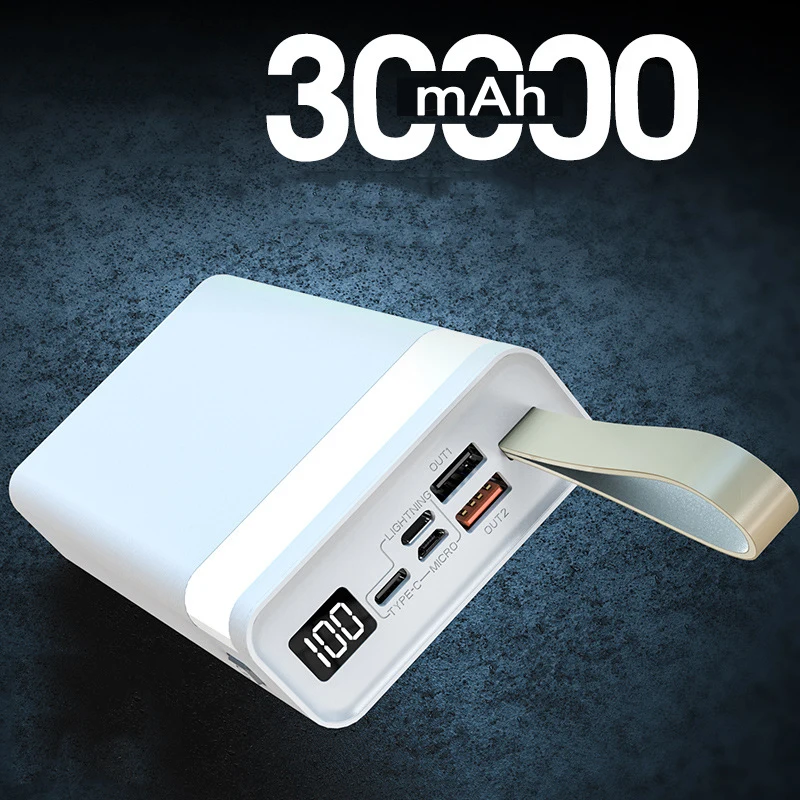 

Power Bank 30000mAh Portable Charger External Battery PowerBank with LED Light Fast Charging PoverBank for iPhone 12 Xiaomi Mi