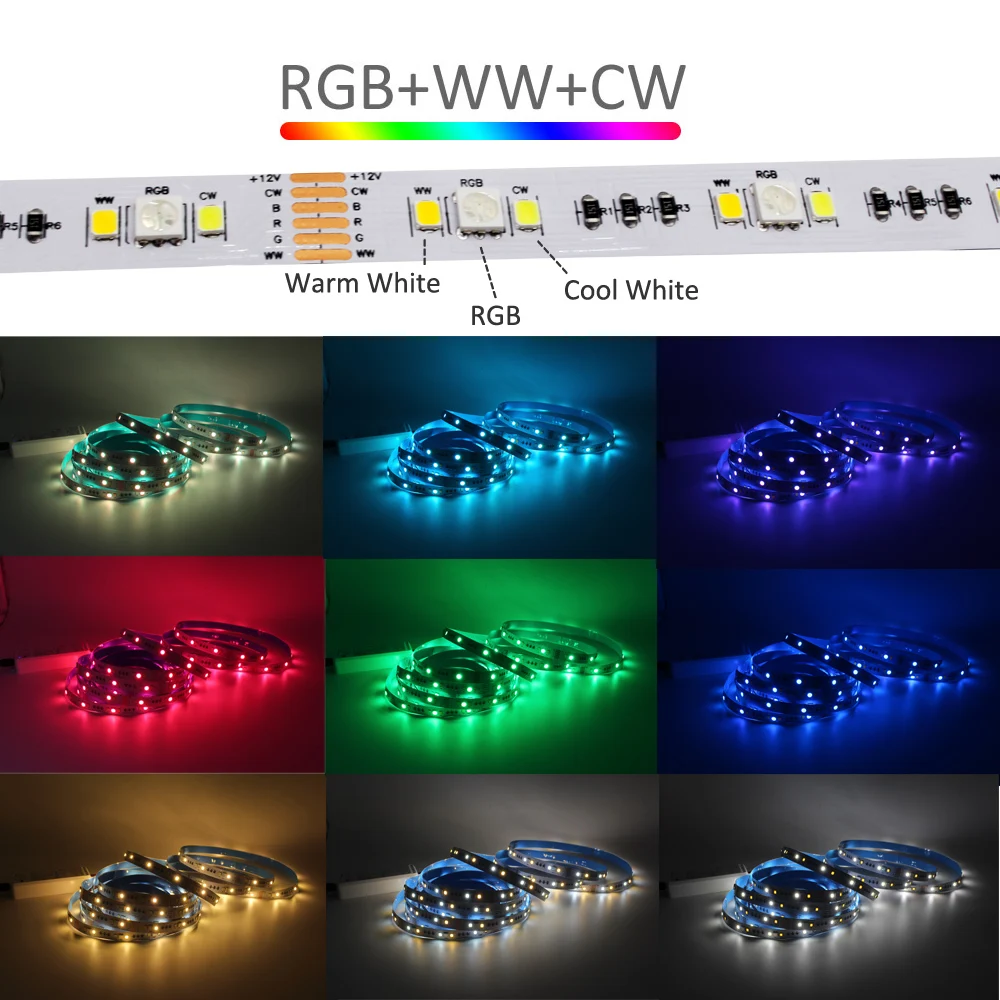 RGBCCT LED Strip 12V Waterproof IP65 DC 24V RGB CCT LED Tube IP67 IP20 5M Lighting Living Room Decration 5050 2835 Flexible Tape images - 6