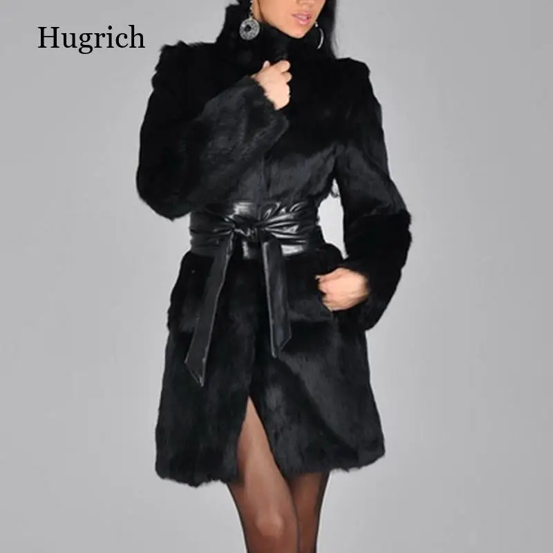 Женское зимнее пальто с поясом утепленное меховое из искусственной кожи женская