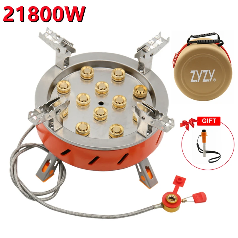 

12-head Outdoor Stove High Power 21800W Camping Gas Stove Burner Home Cooker Self-driving Tour Picnic Furnace With Storage Bag
