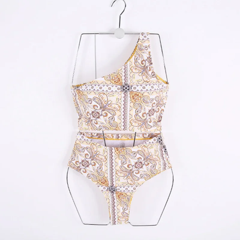 

Swimsuit Women 2 Piece Bikini Sexy Set Swim Wear Push Up New Design Color Suit Female One Shoulder Backless Hot Bathing Print