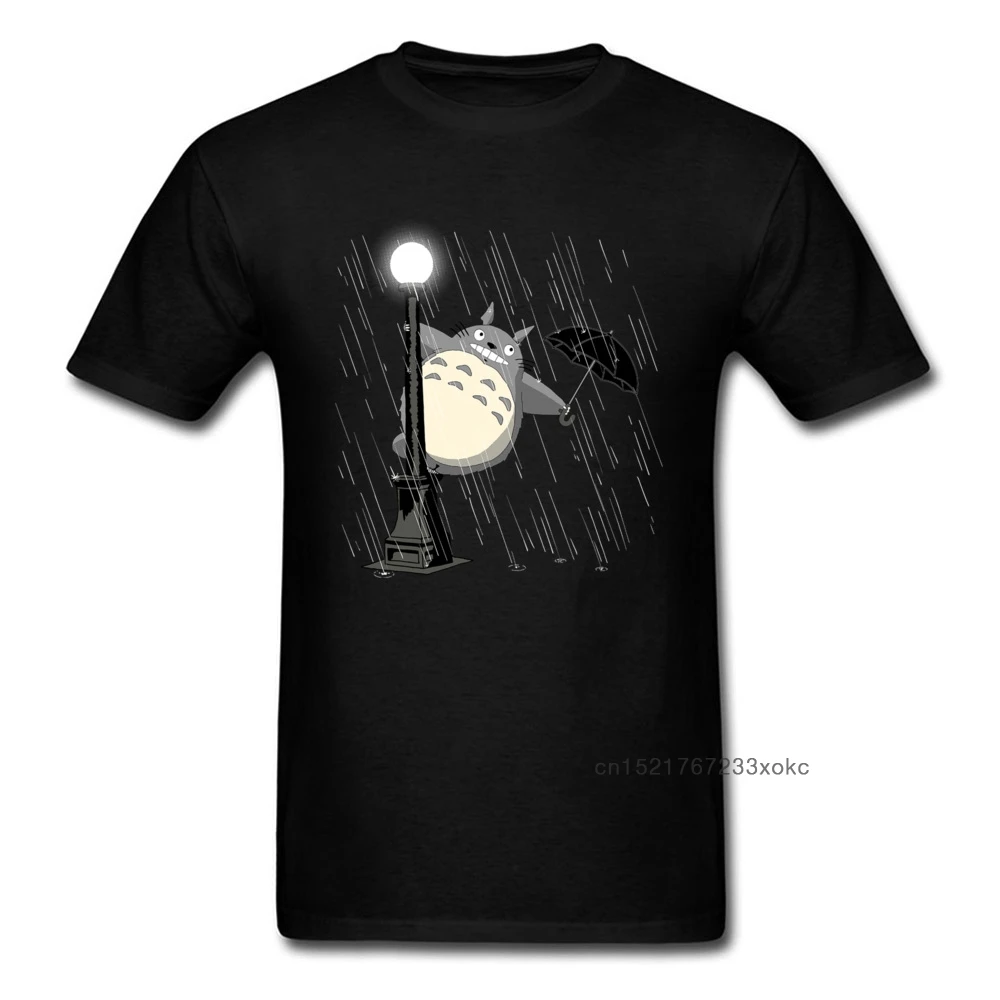 Just Singing In The Rain Tops Men Tees Neighbor Totoro T Shirt Japan Anime T-shirt Teens Black Clothing Cotton Tshirts