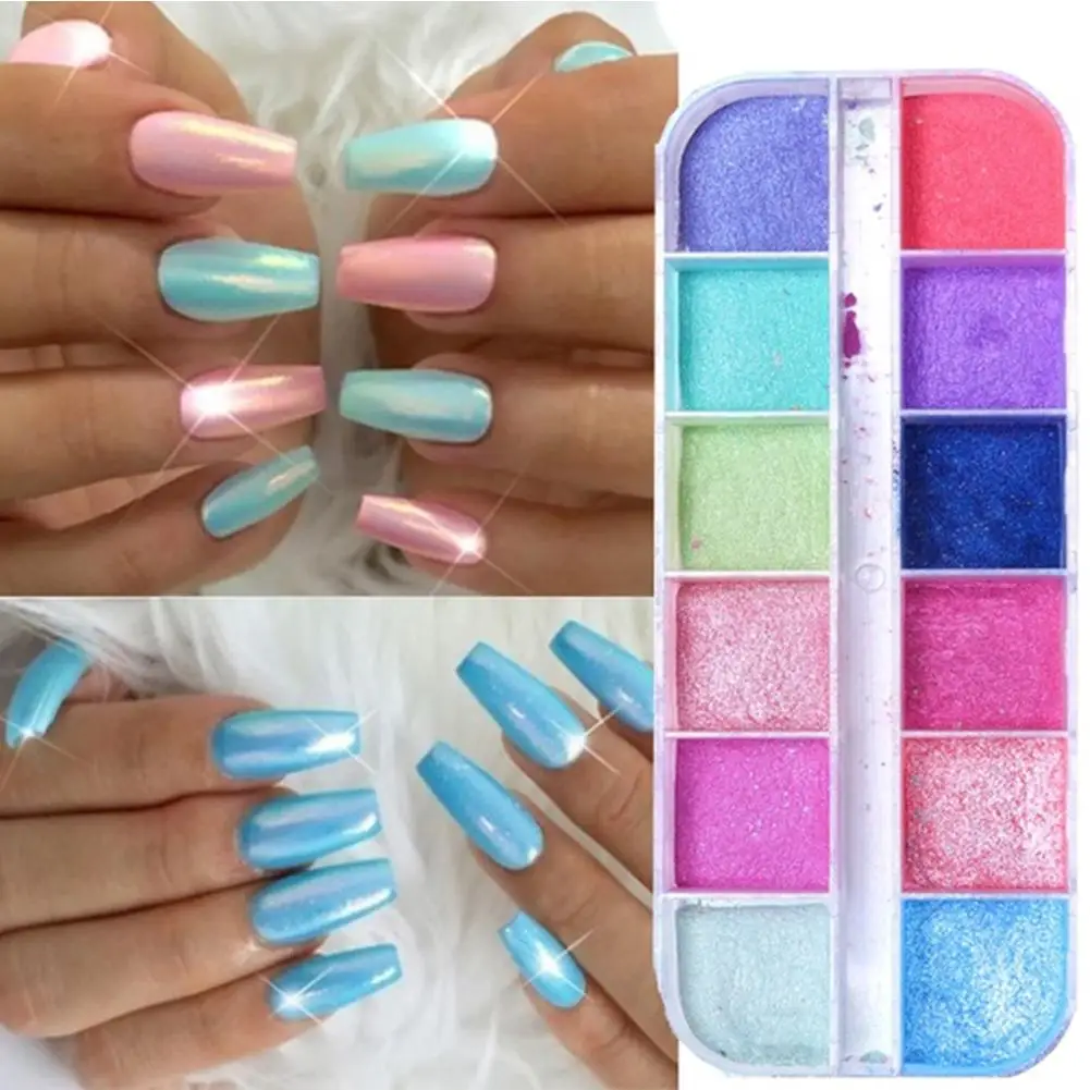 

HOT!!! 12Pcs/Box Super-fine Glitter Nail Powder DIY Pigment Manicure Art Decor Easy to apply on or artificial nails.