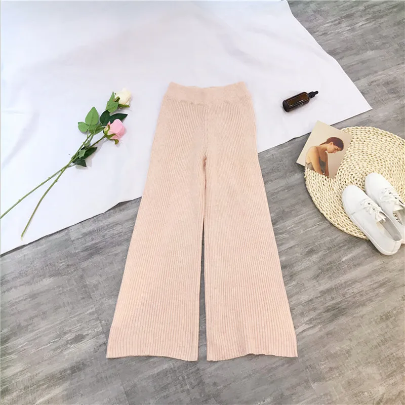 

Vintage Knitted Pants Female Trousers 2020 New Autumn and Winter Loose Casual Thick Knitted Wide-leg Pants Women NS2333