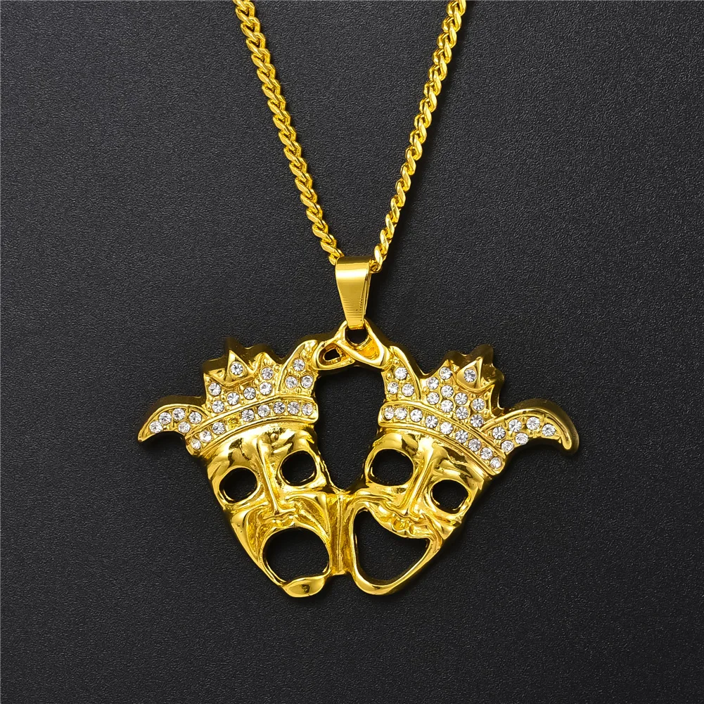 

Skeleton Mask Chain Necklace Wholesale Accessories Man Female Necklace Hip Hop Gold Plated Fashion Crystal Jewelry Party Gifs