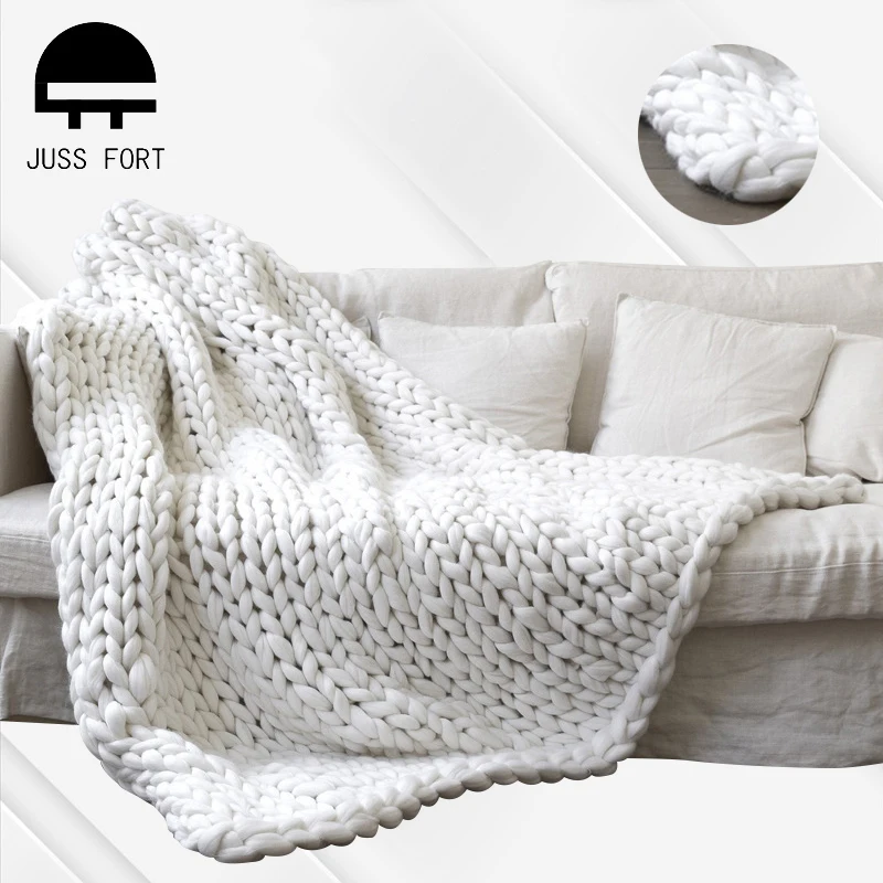 

Solid color Hand Knitted Chunky Blanket Thick Yarn Weighted Wool Bulky Knitting Throw Blanket Warm Winter Home Sofa Bed Blankets