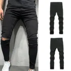 Мужские классические хлопковые брюки TELOTUNY в стиле хип-хоп, рабочие брюки в стиле High Street, однотонные джинсовые брюки-карандаш с отверстиями