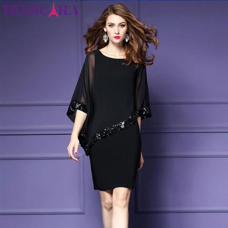 Женское шифоновое платье с блестками TESSCAR элегантное винтажное дизайнерское для