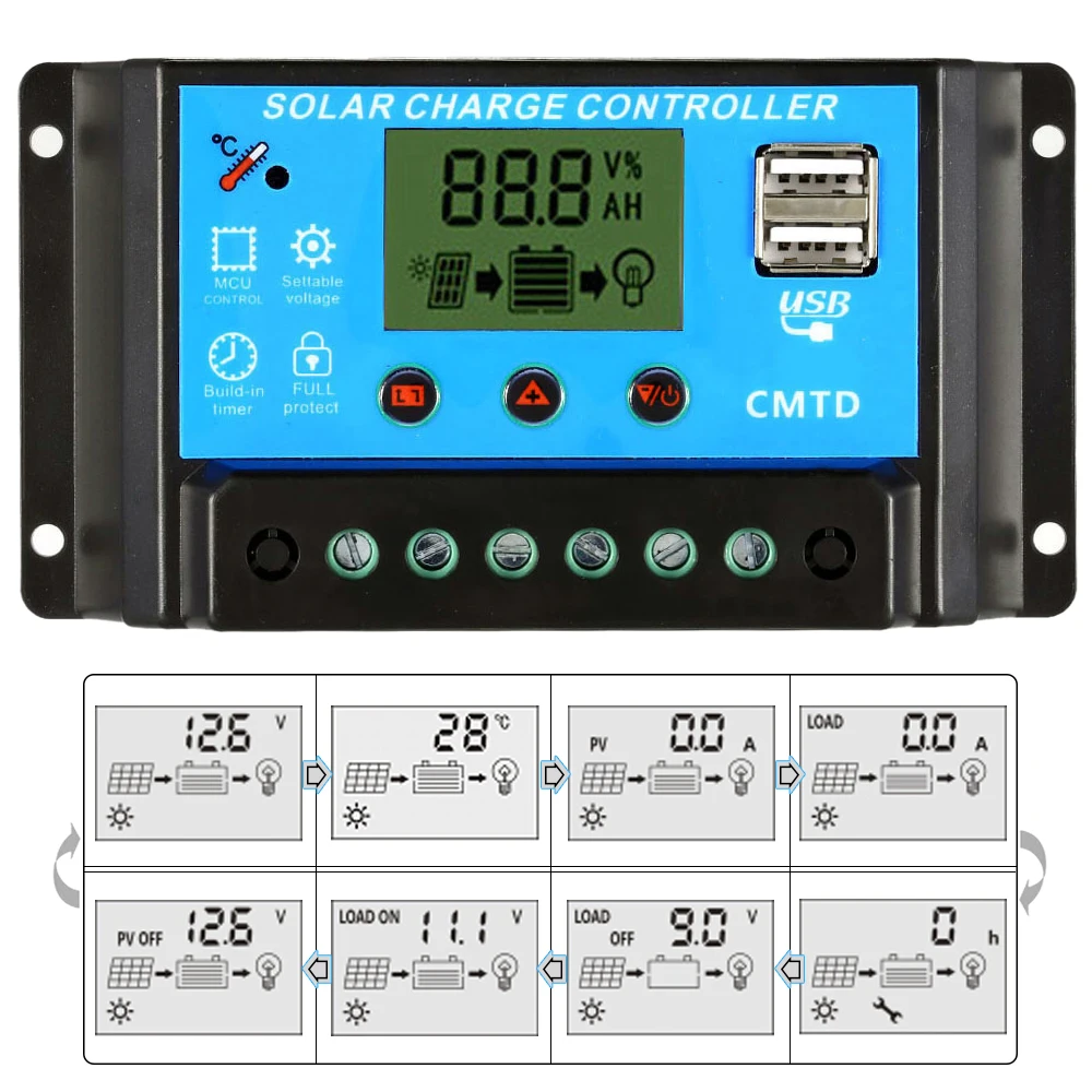 12 6 V Контроллер заряда PWM контроллеры LCD двойной USB зарядный регулятор для панели