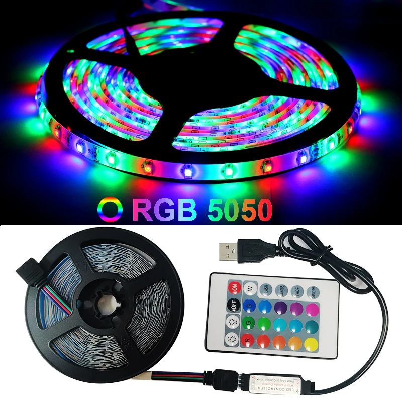 

RGB Lights LED Strip 5V USB SMD5050/2835 IR Control 1M 2M 3M 4M 5M Flexible RGB Lamp Tape Diode TV Background Lighting led luces