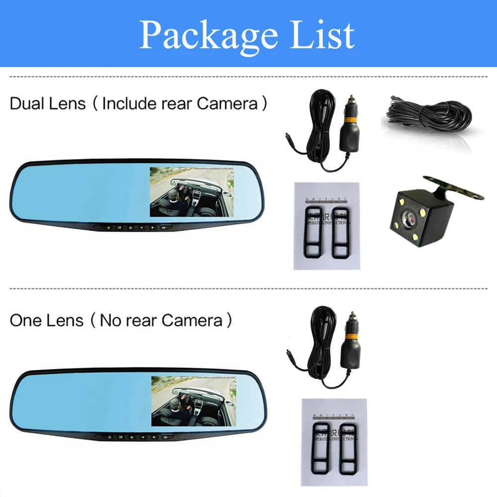 

Full HD 1080P Car Dvr Camera Auto 4.3 Inch Rearview Mirror Dash Digital Video Recorder Dual Lens Registratory Camcorder