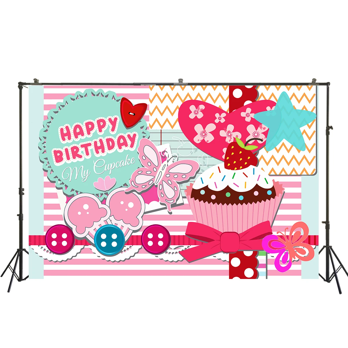 С днем рождения розовый фон мой кекс для Платье на день baby shower баннер студийной