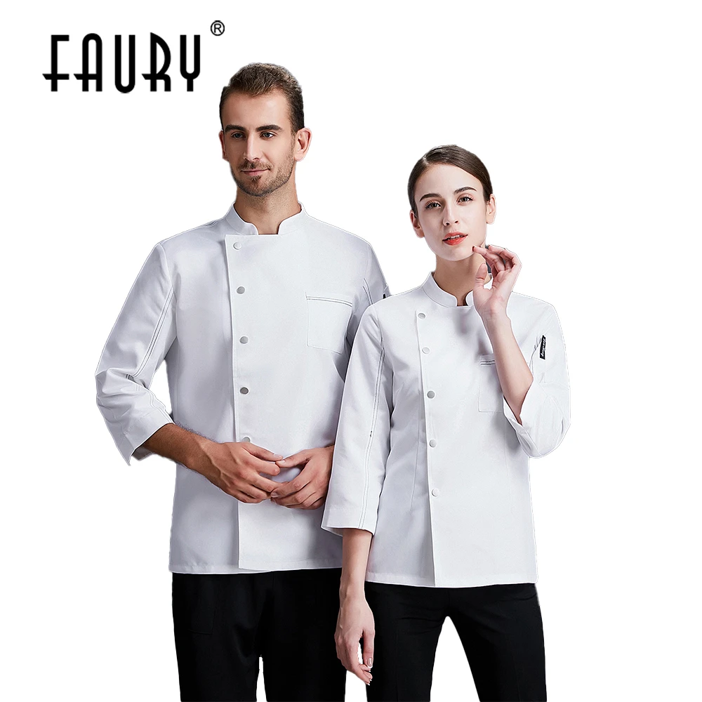 

Men Women Chef Uniform Seven Quarter Sleeve Cook Clothing Food Service Tops High Quality Chef Jacket Kictchen Work Clothes