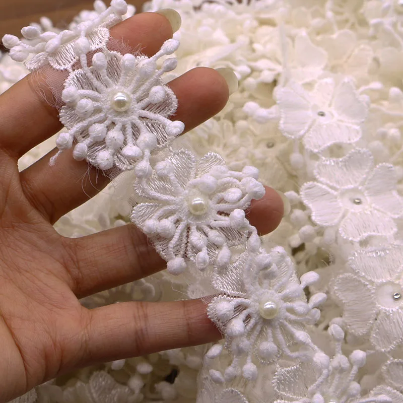 

Кружевная обрезанная лента из хлопка с жемчужной вышивкой, 1 ярд