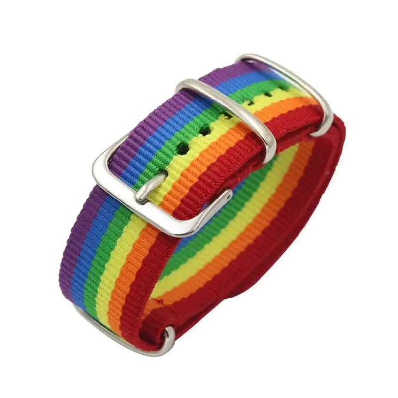 

87HC Rainbow Nylon Canvas Woven Bracelet Adjustable Watch Bands Ballistic Nylon Watch Strap Loop Replacement Strap Wristband