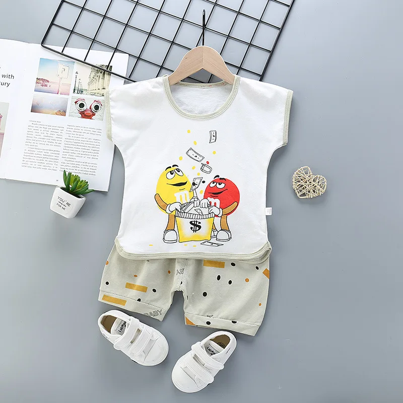 

Летний детский костюм из футболки с мультяшным принтом и шортов, комплект из двух предметов из чистого хлопка с круглым вырезом и коротким р...