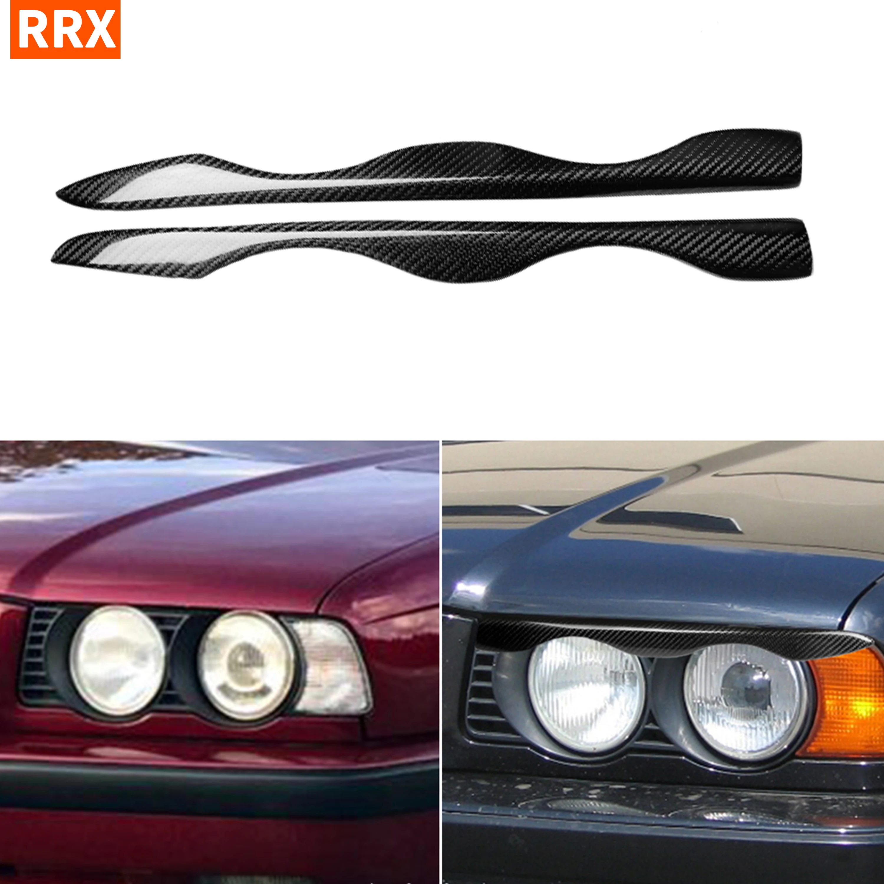 Real Carbon Fiber Car Headlight Eyebrow Eyelids Cover Sticker Headlamp Trim For BMW 5 Series E34 1988-1996 Lampbrow Accessories