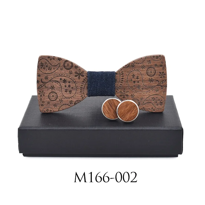 

2020 Hot Wooden Bow Tie Cufflinks Set for Men's Wood Bowtie Brand Business Neckties for Wedding Groom Handmade Shirt Tie