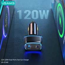USAMS 120W Powerful Fast Charging Car Charger For iPhone Xiaomi Huawei Samsung Laptops Tablets USB A C Ports Car Charger