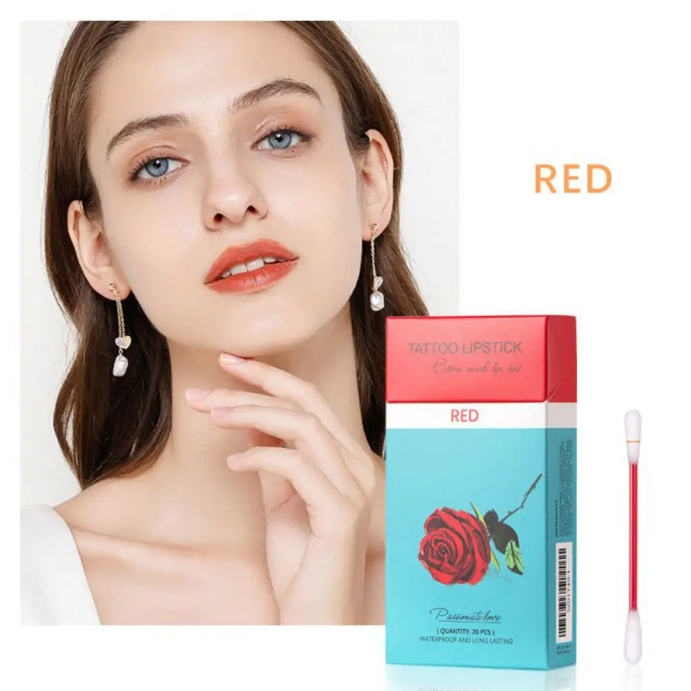20pcs Cotton Swab Lipstick Set Durable Waterproof Non-Stick Lipstick Portable Lipstick Moisturizing Lip Balm