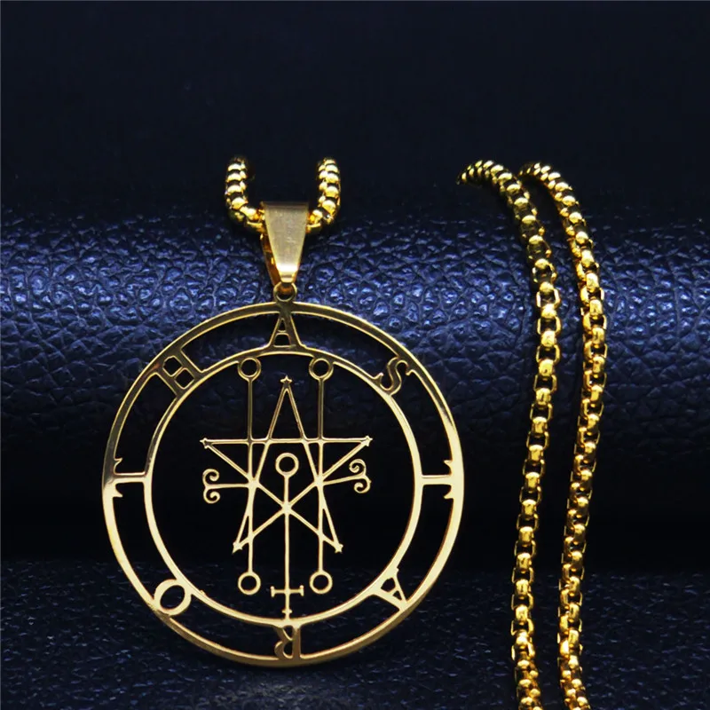 Фото Ожерелье из нержавеющей стали Astaroth Sigil Goetia, золотистого цвета, с печатью Соломона, демона, сатаны, сатаника, украшение №5