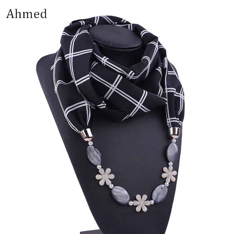 Женский шарфик с подвеской в виде цветка шифоновый форме ракушки богемное