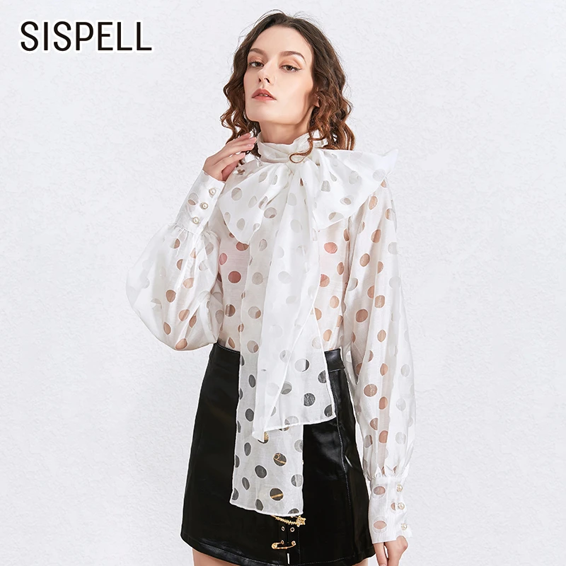 Женская блузка в горошек SISPELL со шнуровкой и бантом прозрачная рубашка с