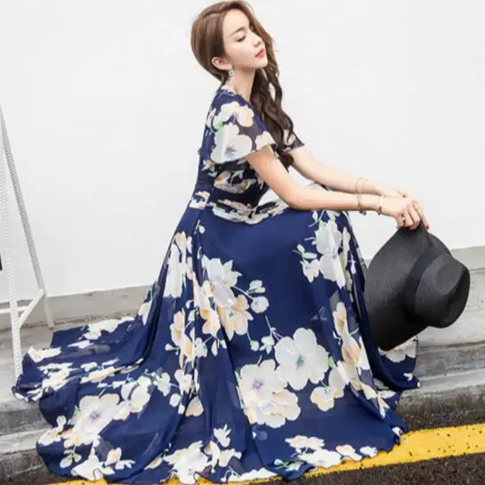 Летние макси платья женские 2020 с коротким рукавом белый красный Froral Boho пляжное