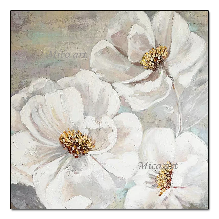 

Simple Abstract White Flower Picture Art 100% Handmade Home Wall Decoration Oil Painting Canvas Art Paintings Unframed Artwork