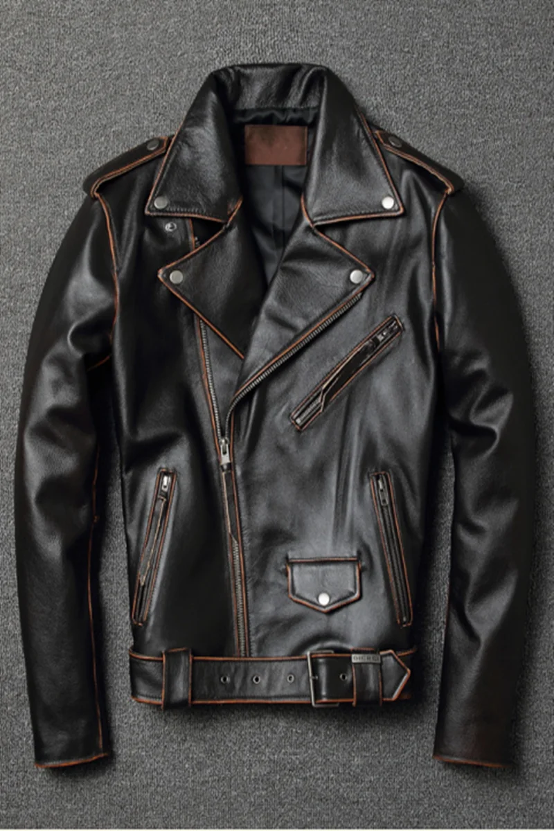 Мужская осенняя куртка из натуральной кожи с короткими лацканами
