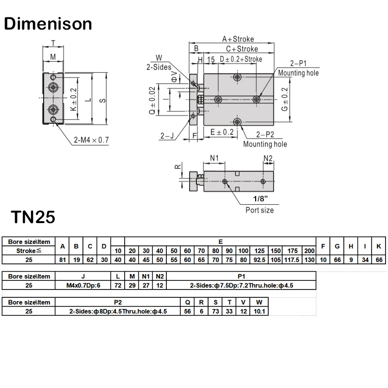 

TN25*45-S Free shipping 25mm Bore 45mm Stroke Compact Air Cylinders TN25X45-S Dual Action Air Pneumatic Cylinder