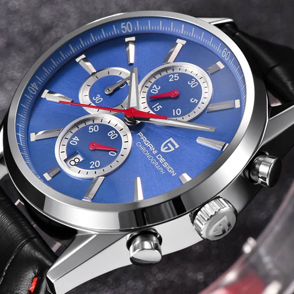 Часы Pagani design Мужские кварцевые с синим циферблатом светящиеся повседневные