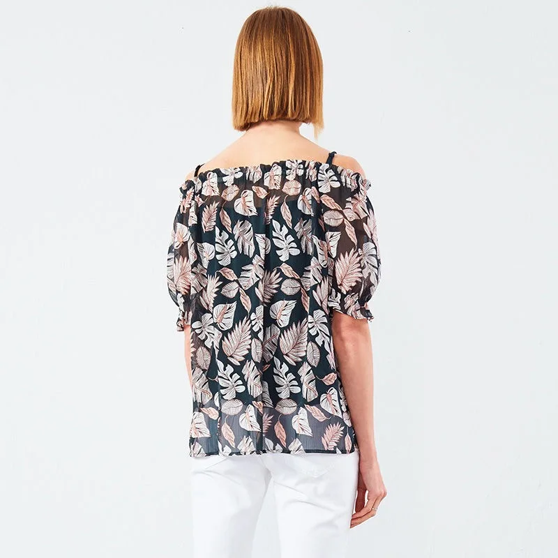 Женская блузка с принтом в виде листьев Vangull свободная длинным рукавом и