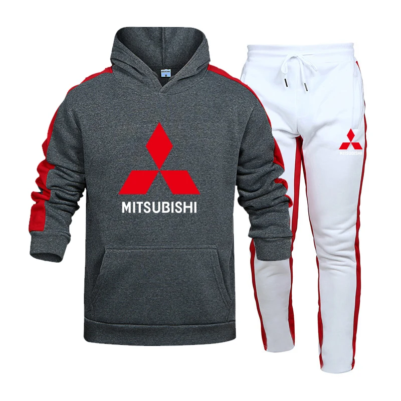 

Mitsubishi CarLOGOSpring Autumn Men Hoodies Suit Fashion Casual Tracksuit Mens Set Sports Two Piece Stripe Hoodie Pant Male Sets
