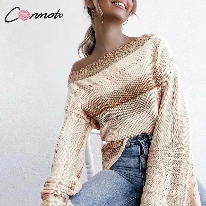 Conmoto вязаный с открытыми плечами женский свитер Зима 2019 кисточкой расклешенный