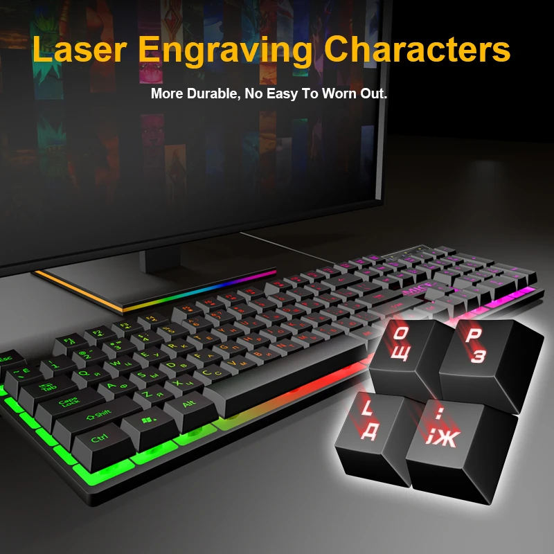 

Wired Gaming Keyboard Mechanical Feeling Backlit Keyboards USB 104 Keycaps Russian Keyboard Waterproof Computer Game Keyboards