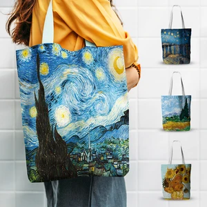 Trendy Retro Art Classic Women Canvas Tote Bag Famous Van Gogh Oil Painting Shoulder Bag High Qualit in India