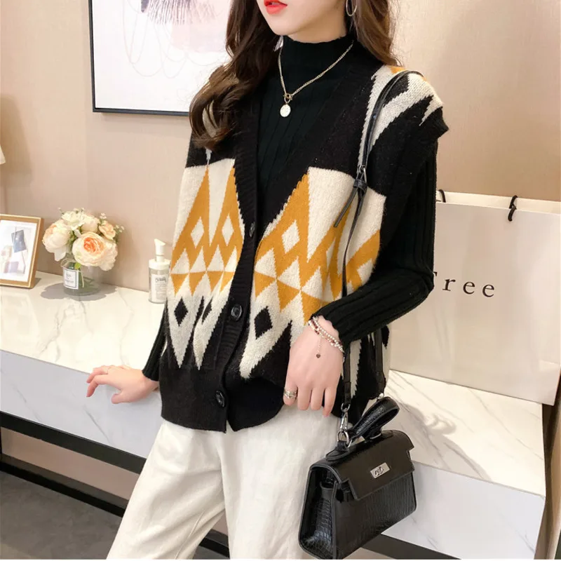 Женский свитер жилет на весну и осень корейский милый свободный однобортный Топ