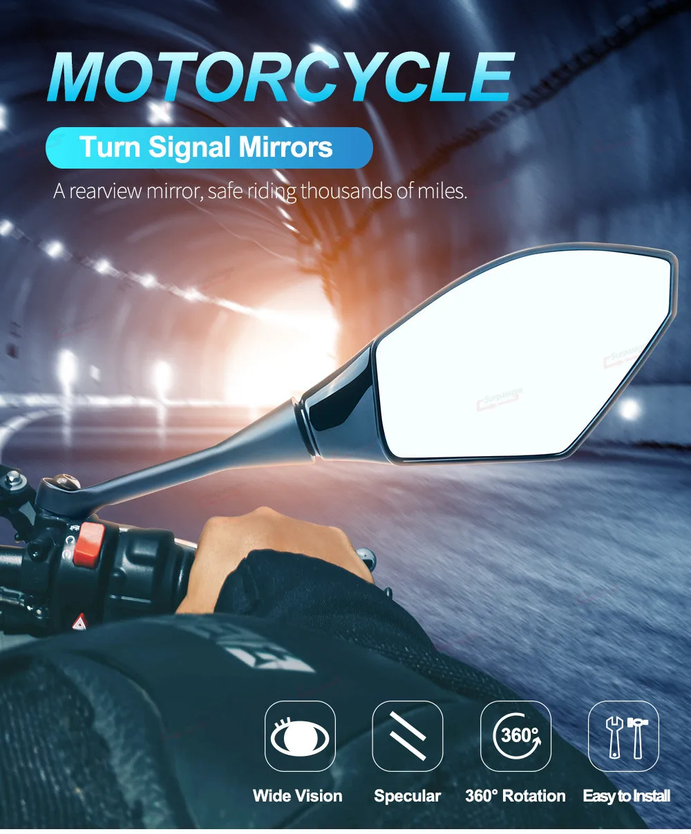 Мотоциклетное зеркало заднего вида с синим янтарным светодиодом светильник