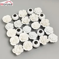 3 4 5 6 8PCS White Rose Ceramic Knobs Cabinet Drawer Handles Wardrobe Kitchen Cupboard Pull Furniture Handles Hardware