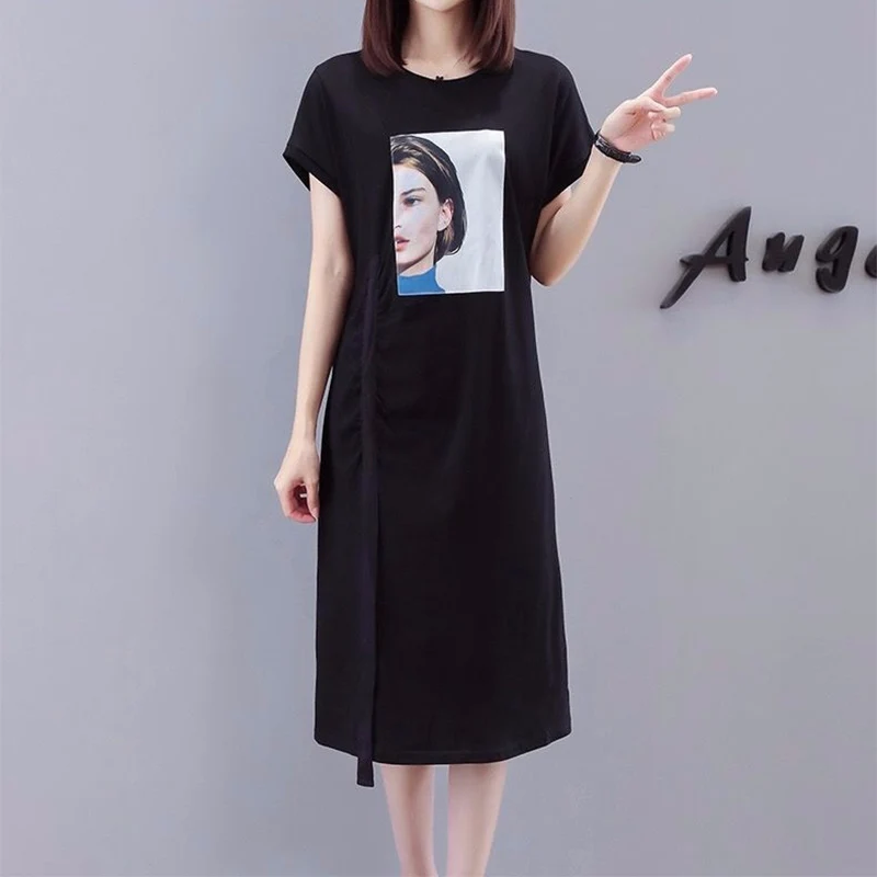

Fashion temperament o-neck short sleeve large loose casual women's dress women's casual A-line dress dress SS1015