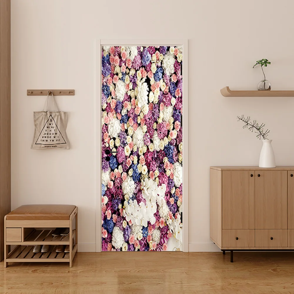 

Rose Flower Romantic Girl Bedroom 3D Door Sticker Self Adhesive Door Mural PVC Waterproof Wallpaper Poster Art Home Decor Decal