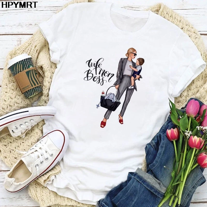 Женская футболка в стиле 90-х с принтом Мама и босс | одежда